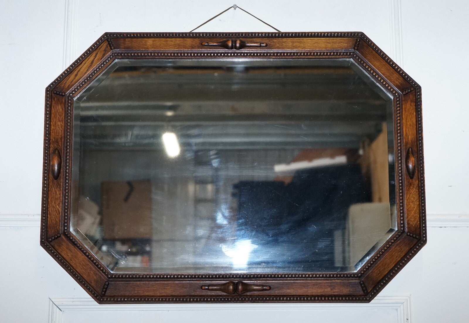 ANTIQUE EDWARDIAN CIRCA 1920 COUNTRY HOUSE WALL MOUNTED CARVED BOBBIN MIRROR
