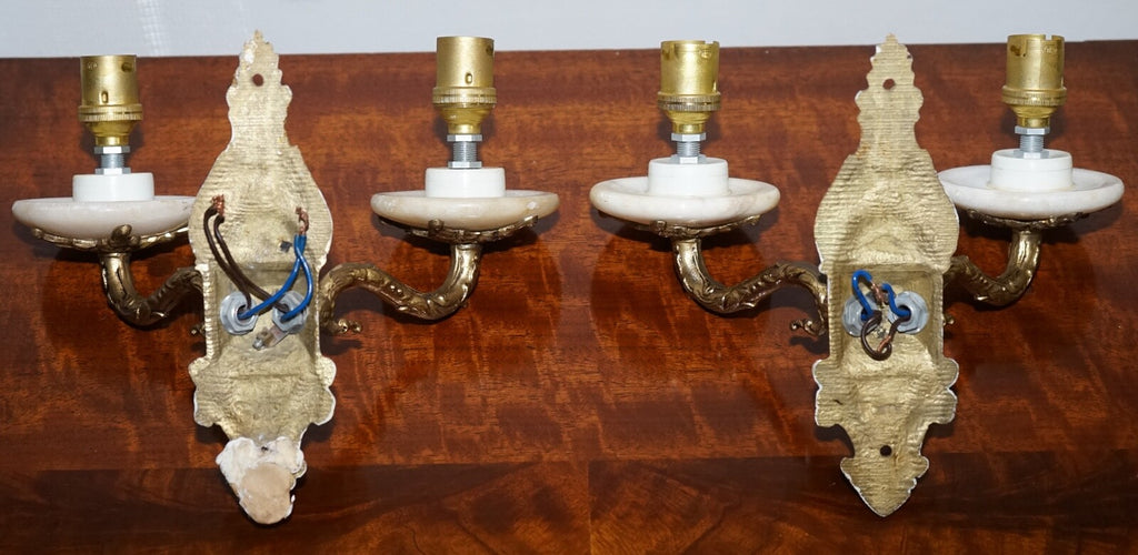 1960'S PAIR OF ALABASTER & BRASS TWIN WALL LIGHTS