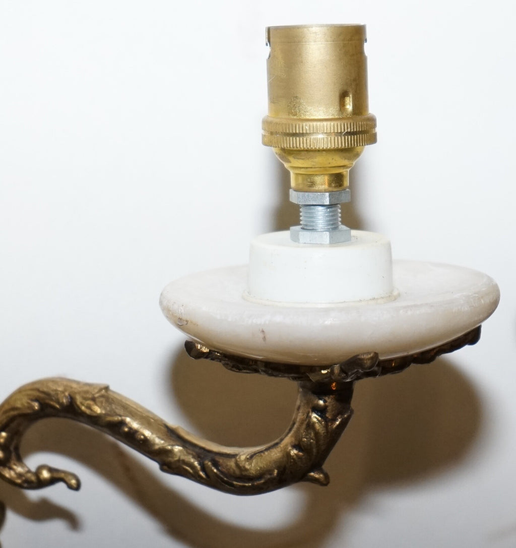 1960'S PAIR OF ALABASTER & BRASS TWIN WALL LIGHTS