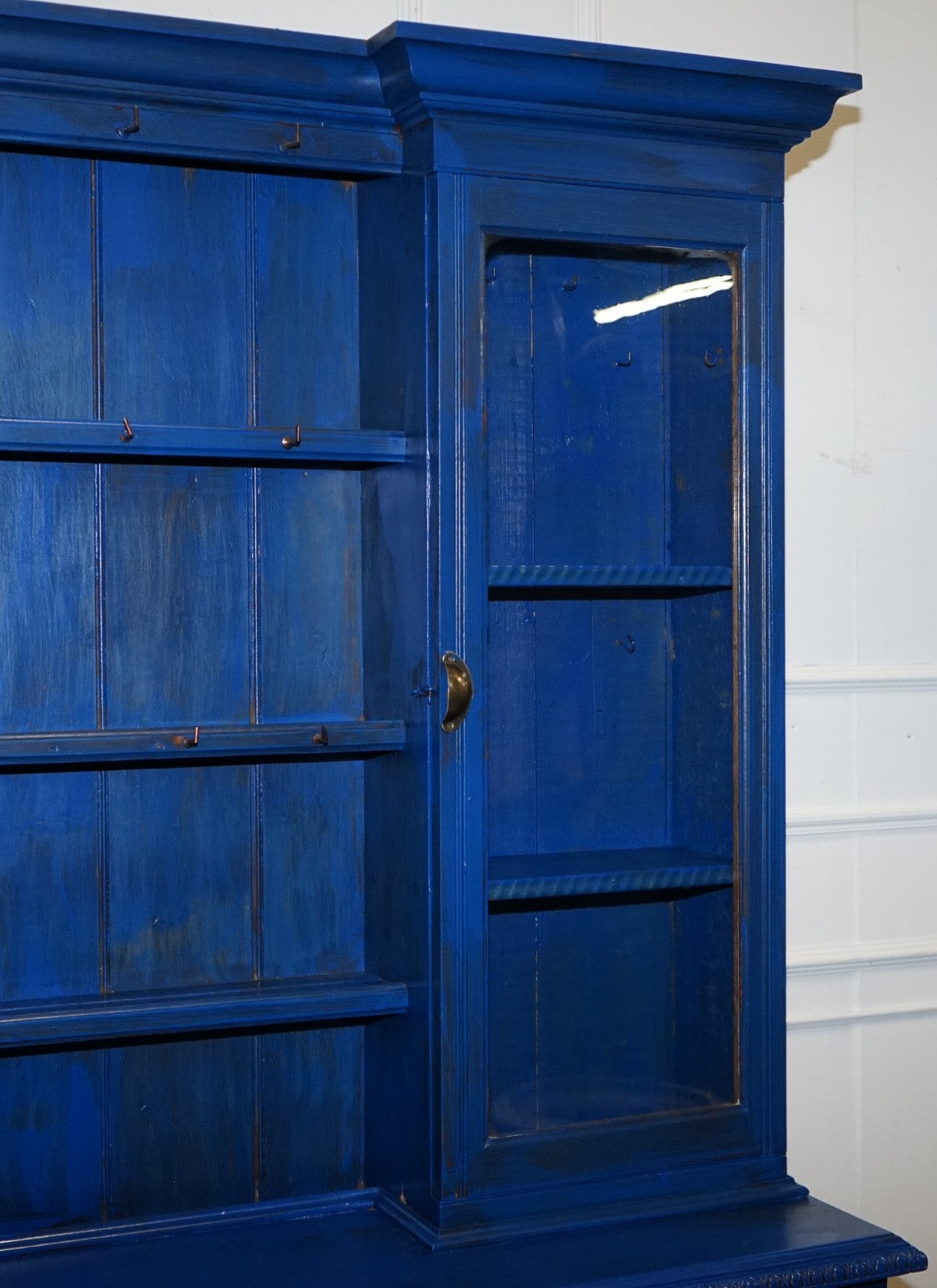ANTIQUE VICTORIAN VIBRANT BLUE HAND PAINTED KITCHEN CUPBOARD CABINET