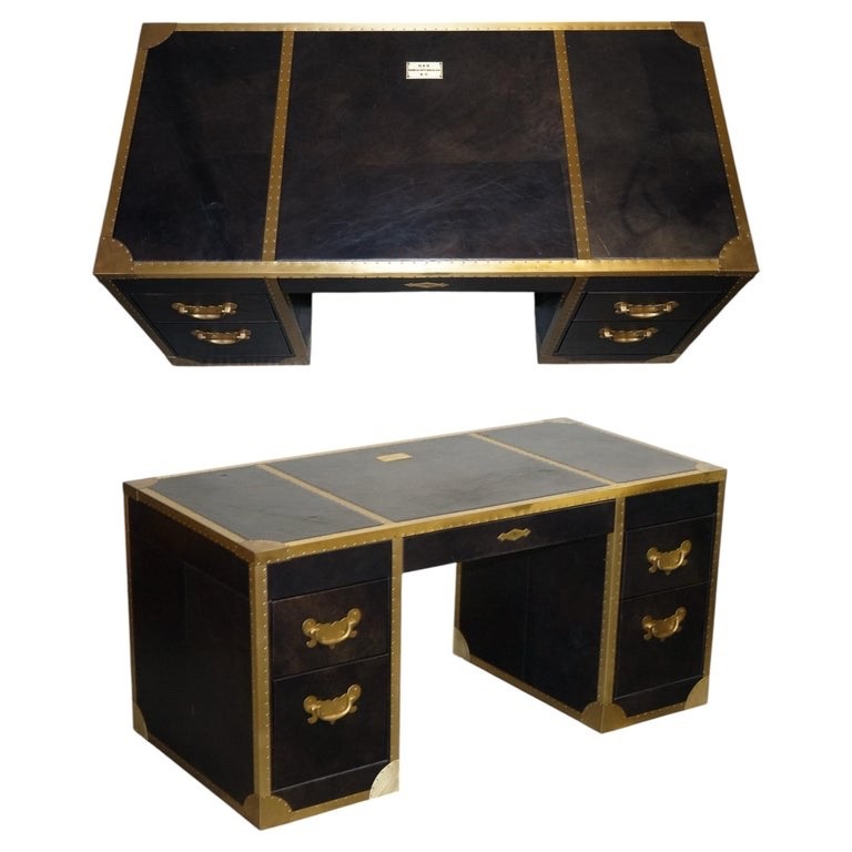 TIMOTHY OULTON CUMBERLAND COLLECTION AGED LEATHER DESK RED VELVET LINING