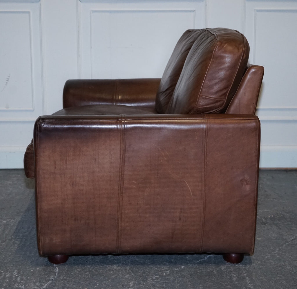 VINTAGE HALO TWO SEATER  BROWN  LEATHER SOFA