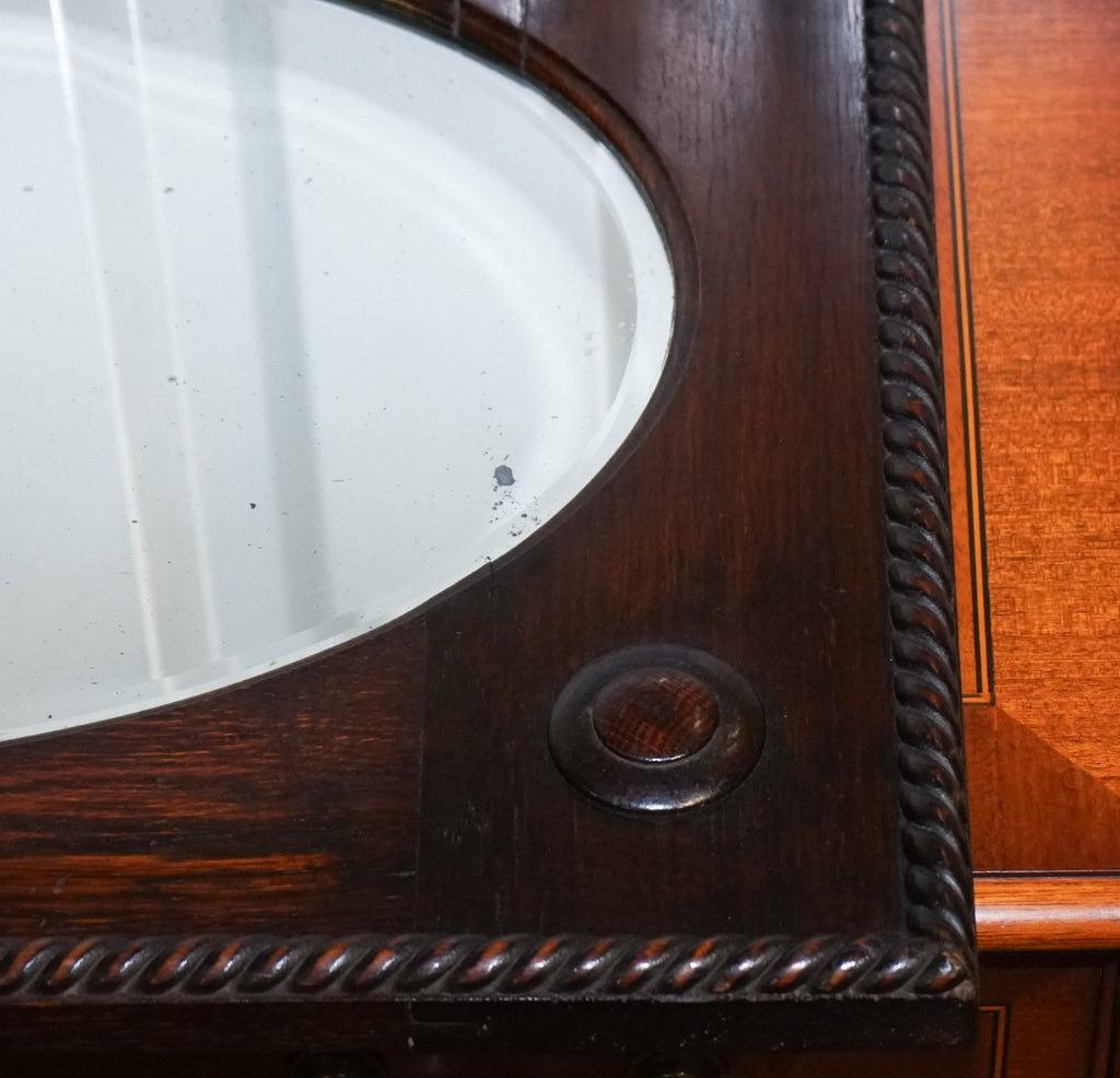 ANTIQUE ENGLISH ARTS & CRAFTS OAK WALL MIRROR