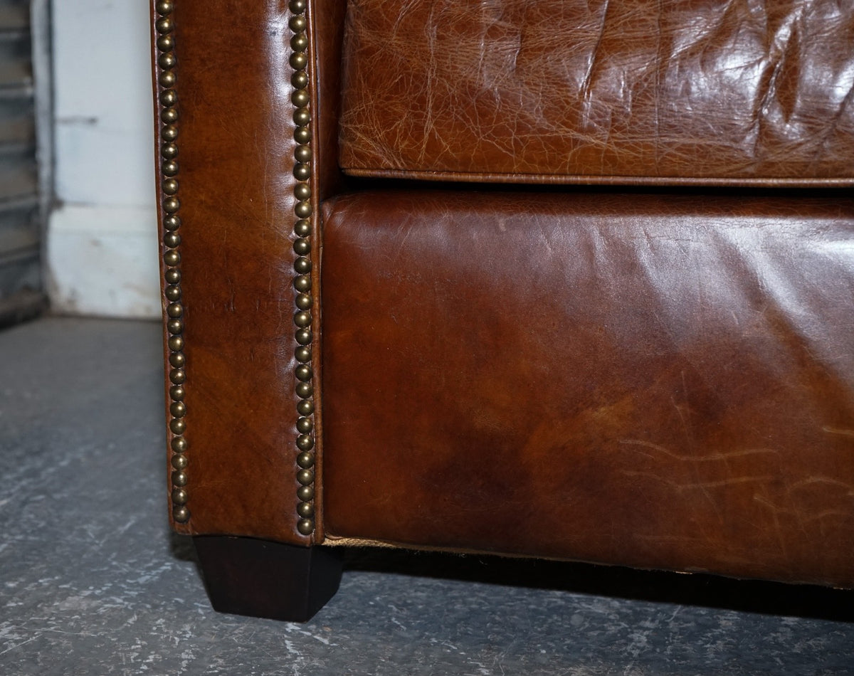 TIMOTHY OULTON VISCOUNT BROWN LEATHER TWO TO THREE SEATER COMPACT SOFA