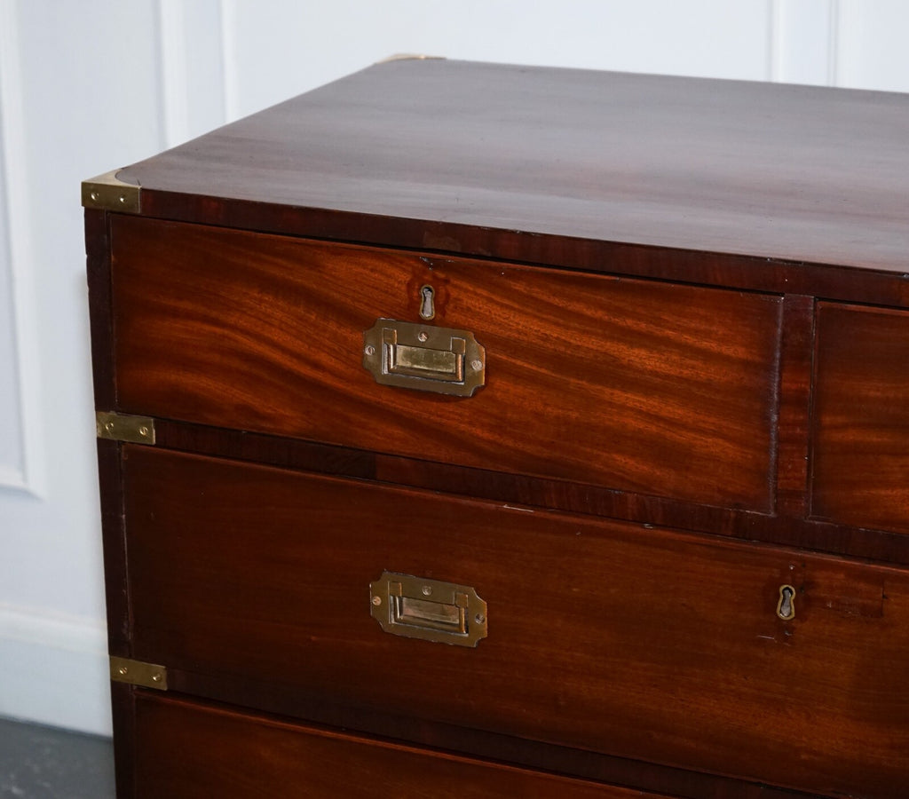 ANTIQUE VICTORIAN MILITARY CAMPAiGN CHEST OF GRADUATED DRAWERS