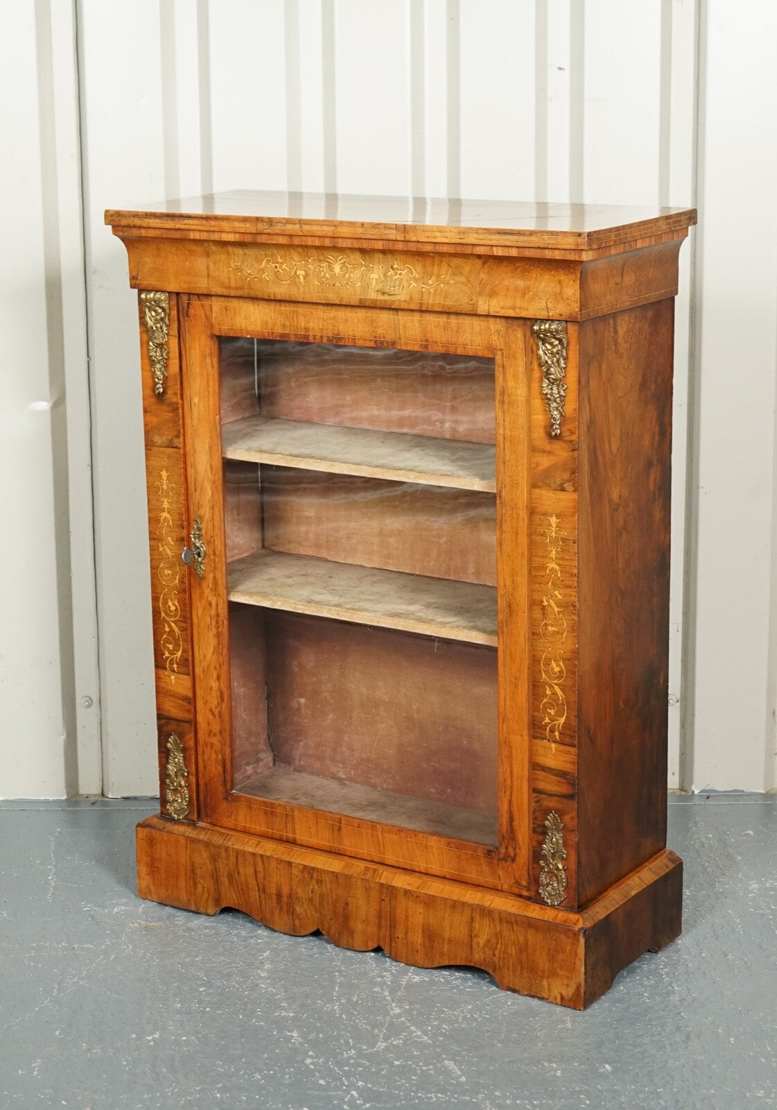 19TH CENTURY VICTORIAN BURR WALNUT MARQUETRY PIER GLAZED CABINET
