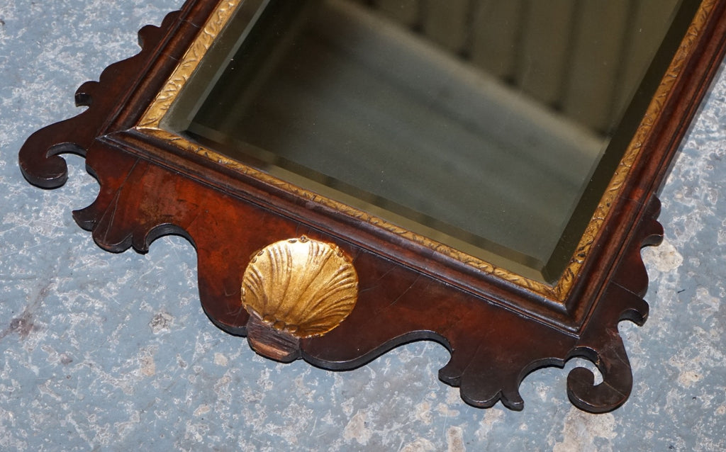 ANTIQUE 1760'S CHIPPENDALE STYLE  WALL MIRROR WITH GILTWOOD & PHOENIX