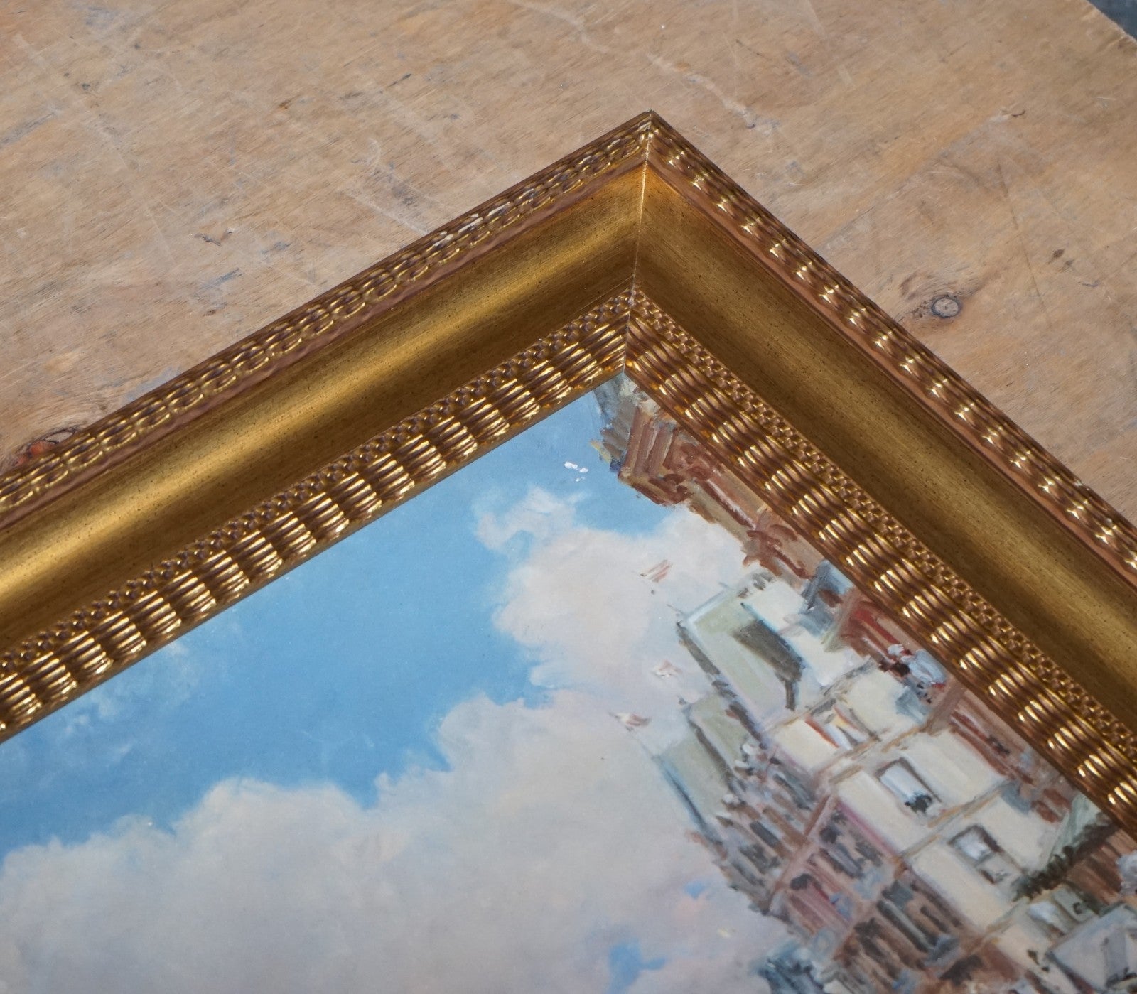 VINTAGE VICTORIAN STYLE PRINT IN GILTED FRAME ''CAREFREE DAYS'' BEACH 66 X 96 CM