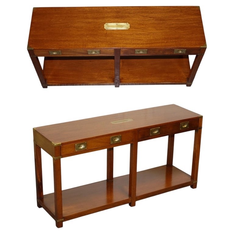 RESTORED VINTAGE HARRODS LONDON KENNEDY MILITARY CAMPAIGN CONSOLE TABLE