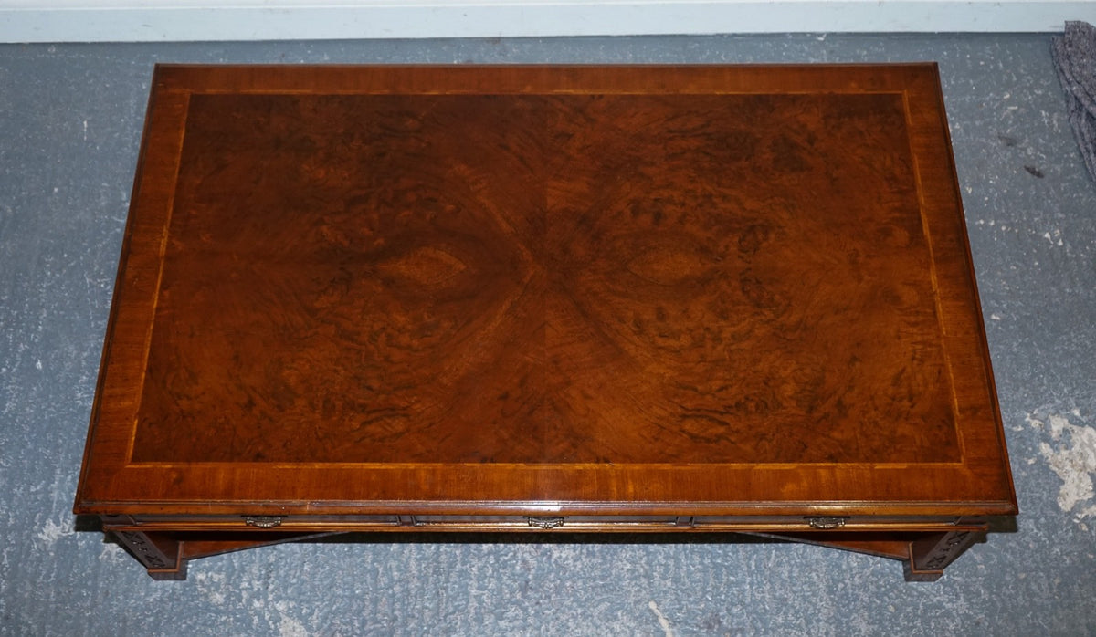 LARGE GEORGIAN STYLE BURR WALNUT COFFEE TABLE BY BRIGHTS OF NETTLEBED LONDON