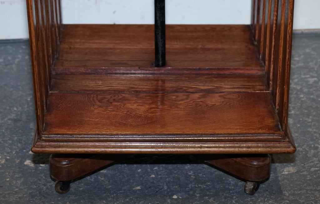 ANTIQUE SUBSTANTIAL OAK REVOLVING BOOKCASE WITH FOLDING READING STAND