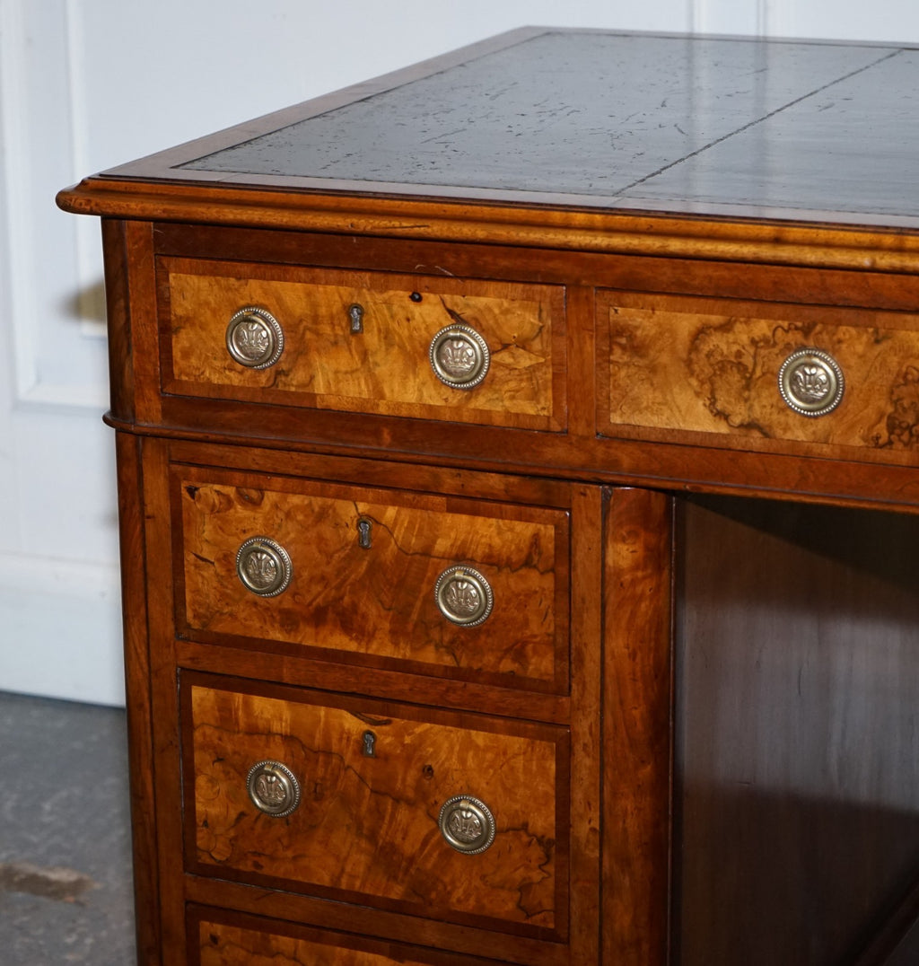 IMPORTANT ROYAL DRUCE & CO LONDON 1840's RESTORED BURR WALNUT TWIN PEDESTAL DESK
