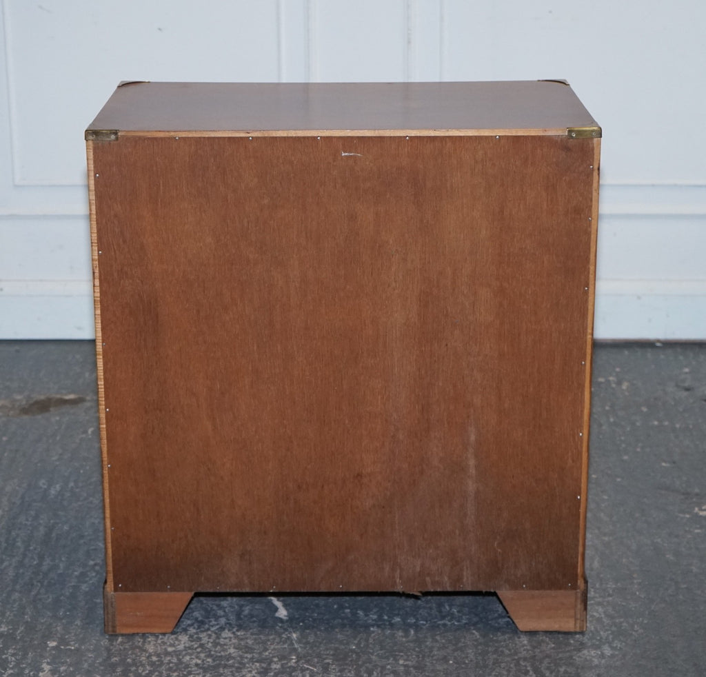 VINTAGE MILITARY CAMPAIGN YEW WOOD SECRETARY CHEST OF DRAWERS WiTH BRASS HANDLES