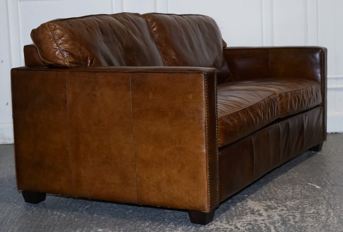 TIMOTHY OULTON VISCOUNT BROWN LEATHER TWO TO THREE SEATER COMPACT SOFA