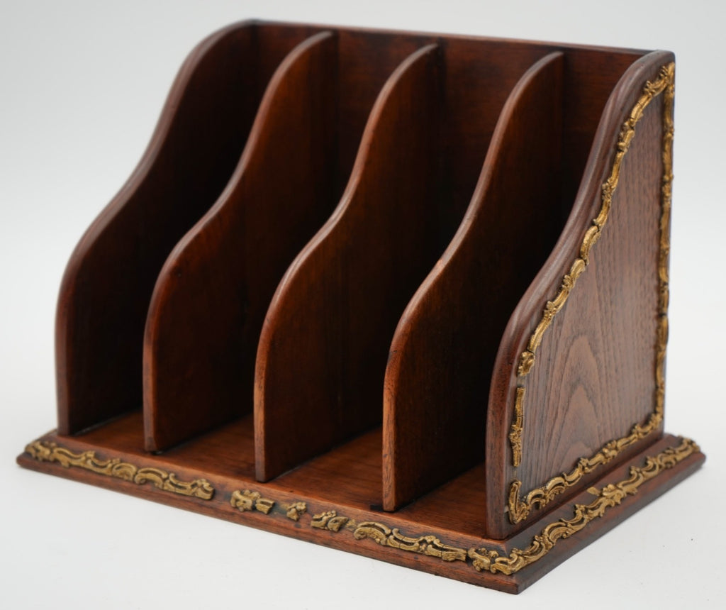 ANTIQUE ENGLISH WOODEN GILTED DESK CLERKS LETTER RACK ORGANISER
