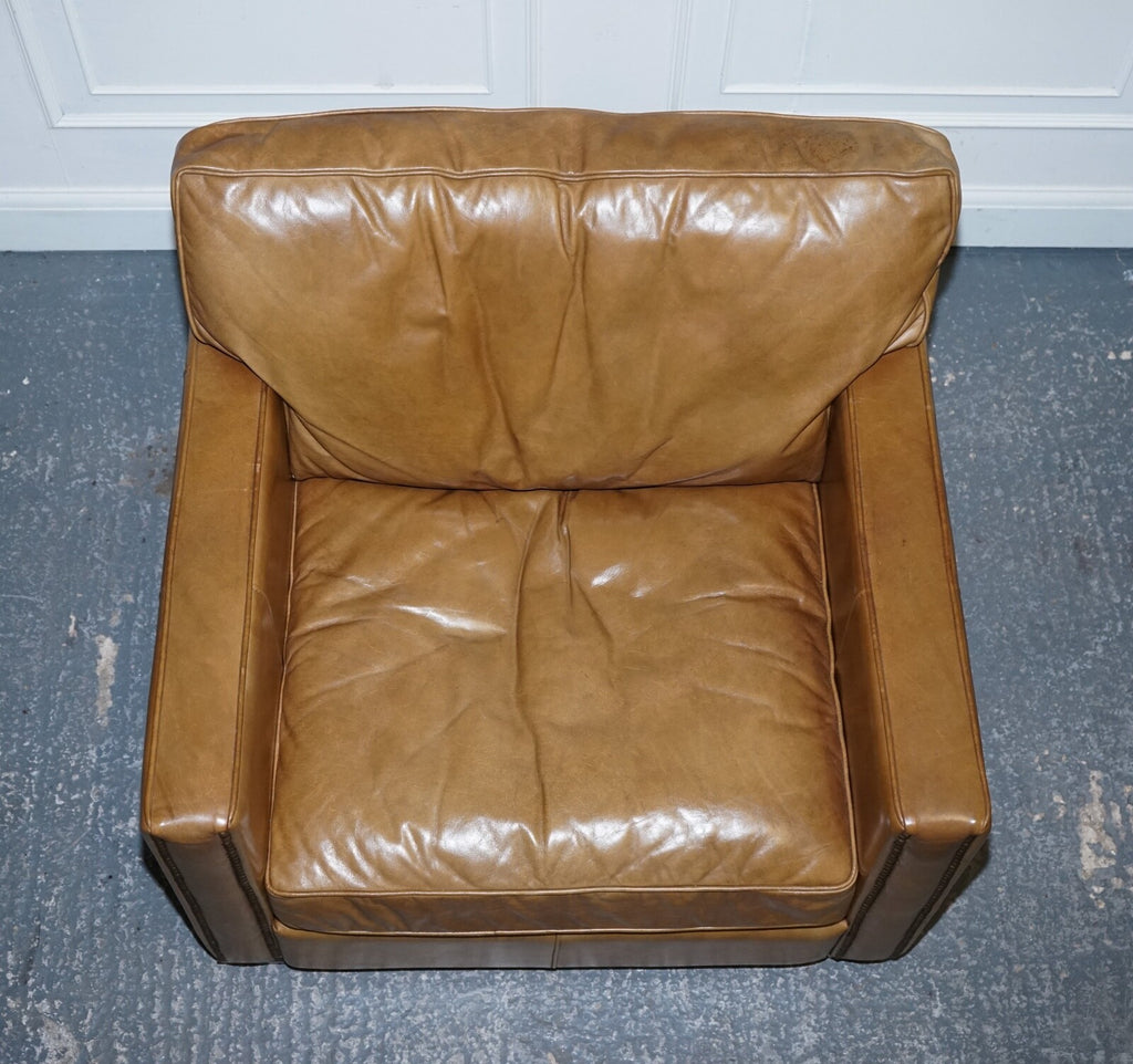LOVELY TIMOTHY OULTON VISCOUNT PAIR OF TAN LEATHER ARMCHAIRS RRP £5,200