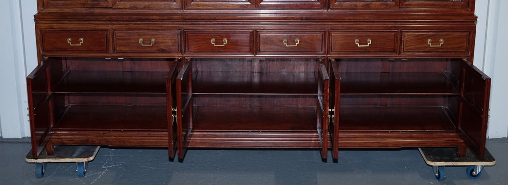TREMENDOUS ORIENTAL CHINESE TEAK BOOKCASE DISPLAY CABINET WITH SIX DOORS