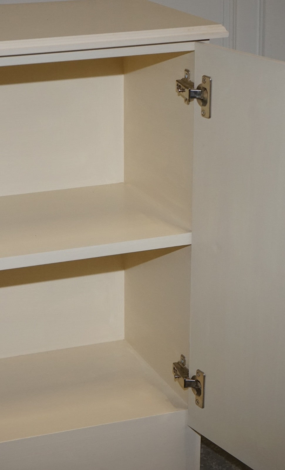 MINIMALIST PAINTED WHITE CUPBOARD WITH BRASS KNOBS MATCHING TABLES AVAILABLE