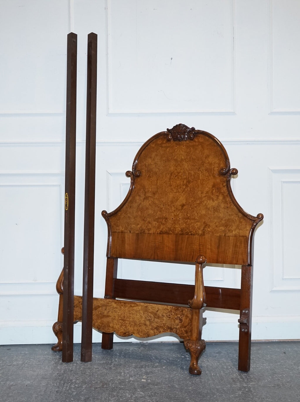1930 ART DECO BURR WALNUT ENGLISH MADE VONO BEDSTEAD FRAME QUEEN ANNE LEGS 2/2