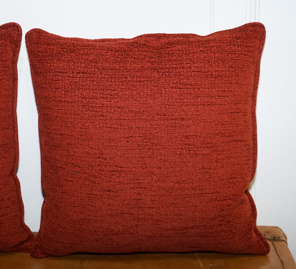 VINTAGE PAIR OF BEIGE STRIPPED & BURNT ORANGE FEATHER FILLED SCATTER CUSHIONS