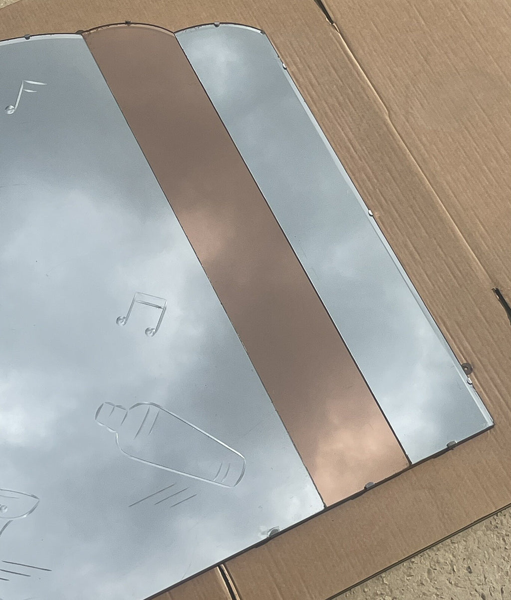 HUGE 1930's FRENCH ART DECO AMBER PEACH BEVELLED WALL MIRROR COCTAILS BAR DECO