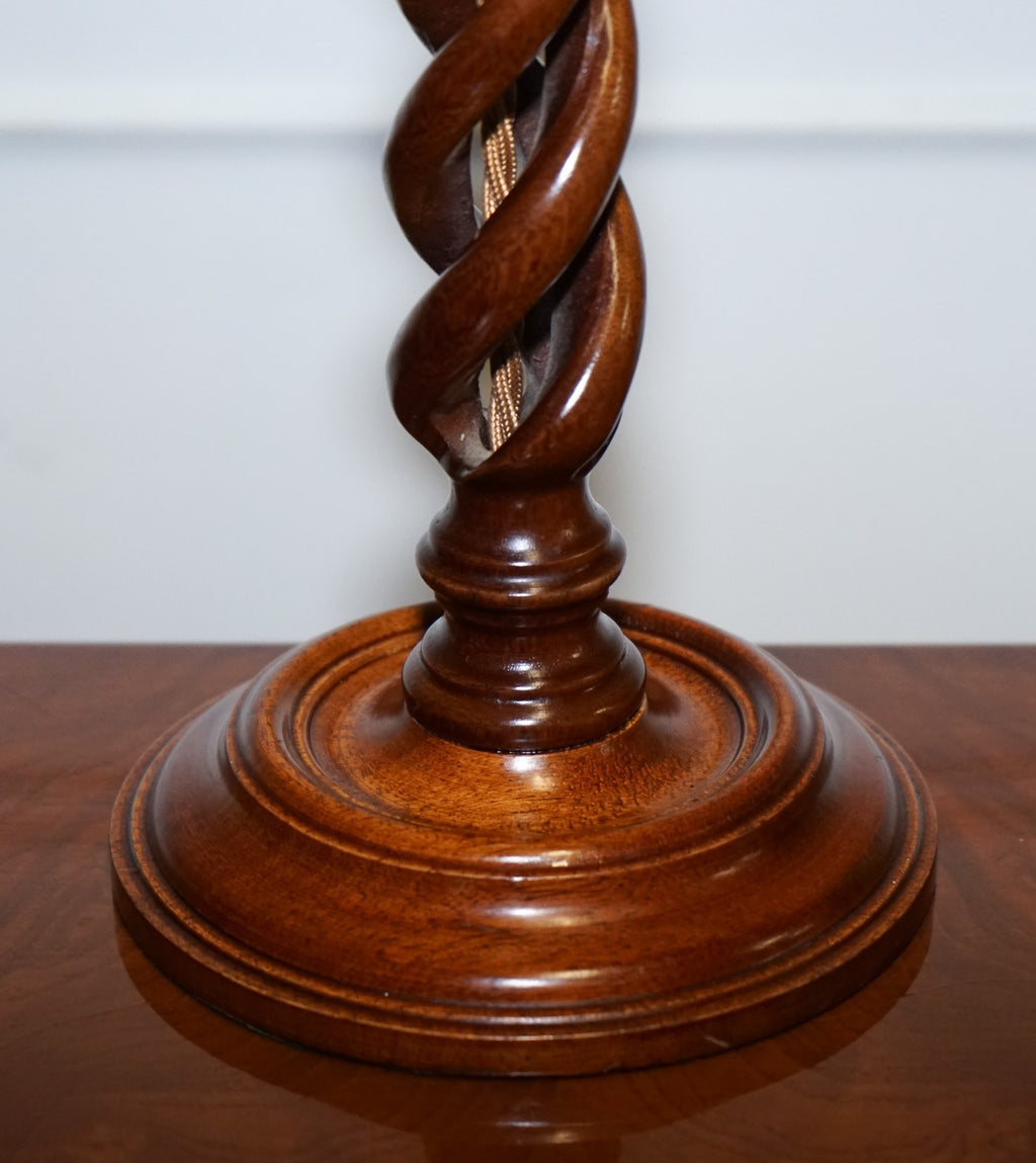 ANTIQUE PAIR OF ENGLISH OPEN BARLEY TWIST CONVERTED CANDLESTICKS TO  TABLE LAMPS