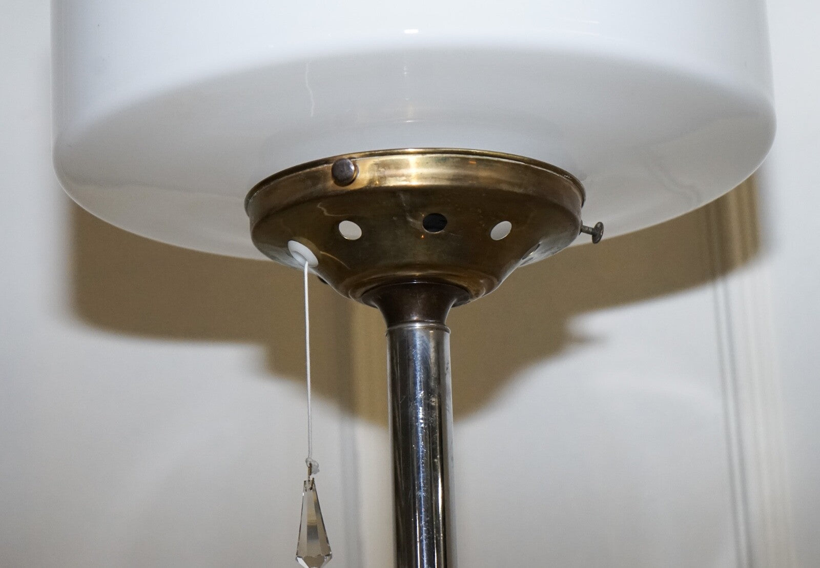 CIRCA 1930'S ART DECO FLOOR LAMP WITH WHITE GLASS SHADE