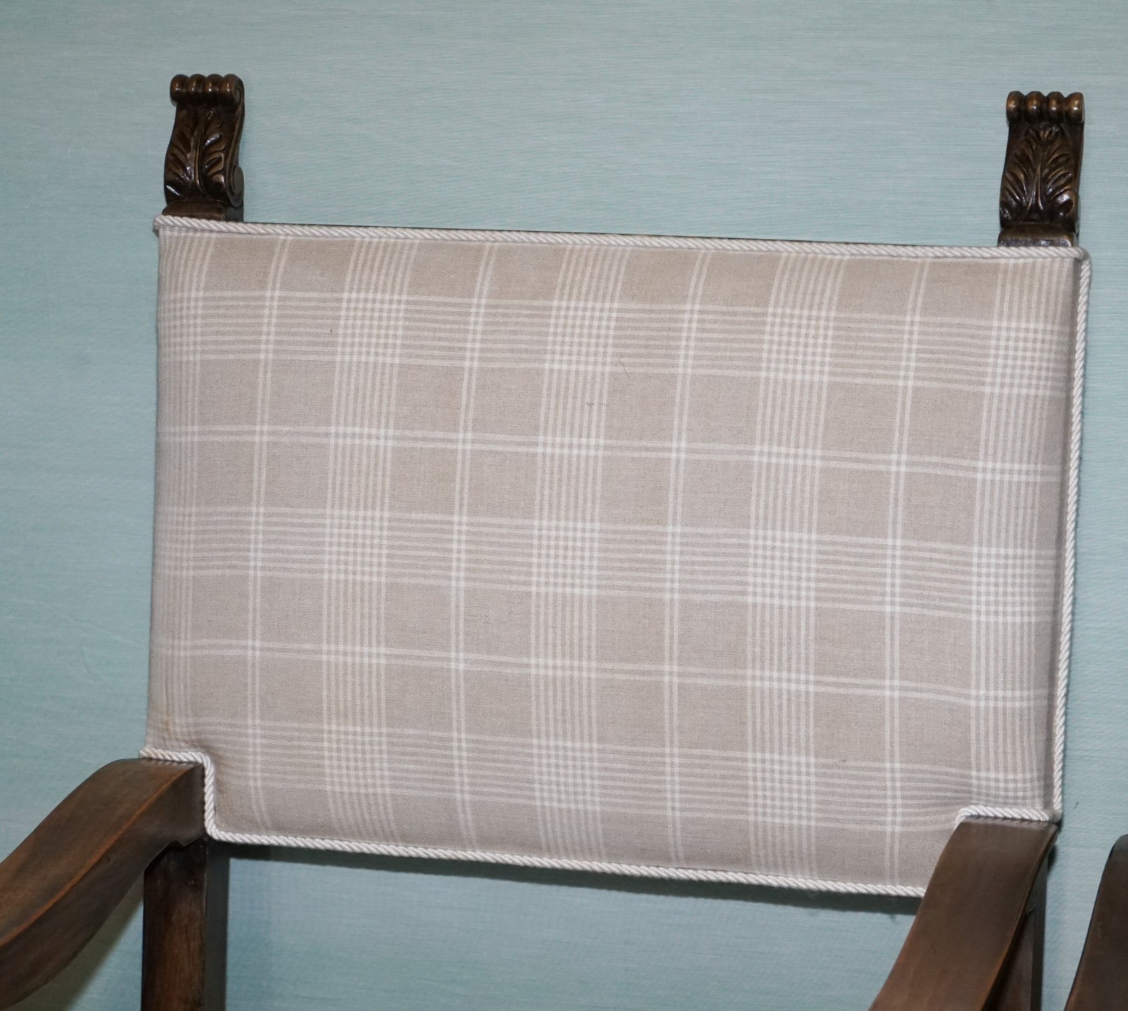 LOVELY PAIR OF VICTORIAN NEWLY UPHOLSTERED CARVER ARMCHAIRS CARVED WOOD DETAIL