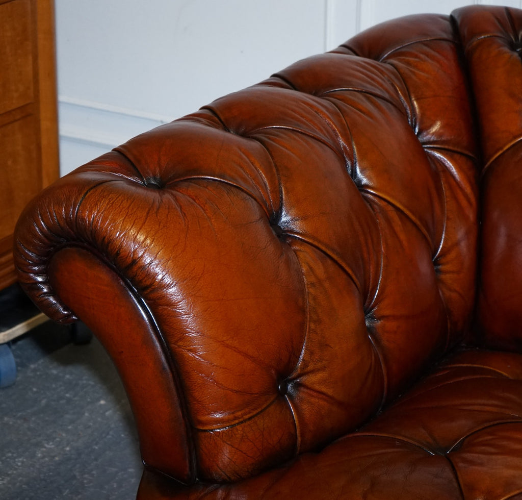 RESTORED HAND DYED LEATHER THREE SEATER CHESTERFIELD TETRAD OSKAR SOFA