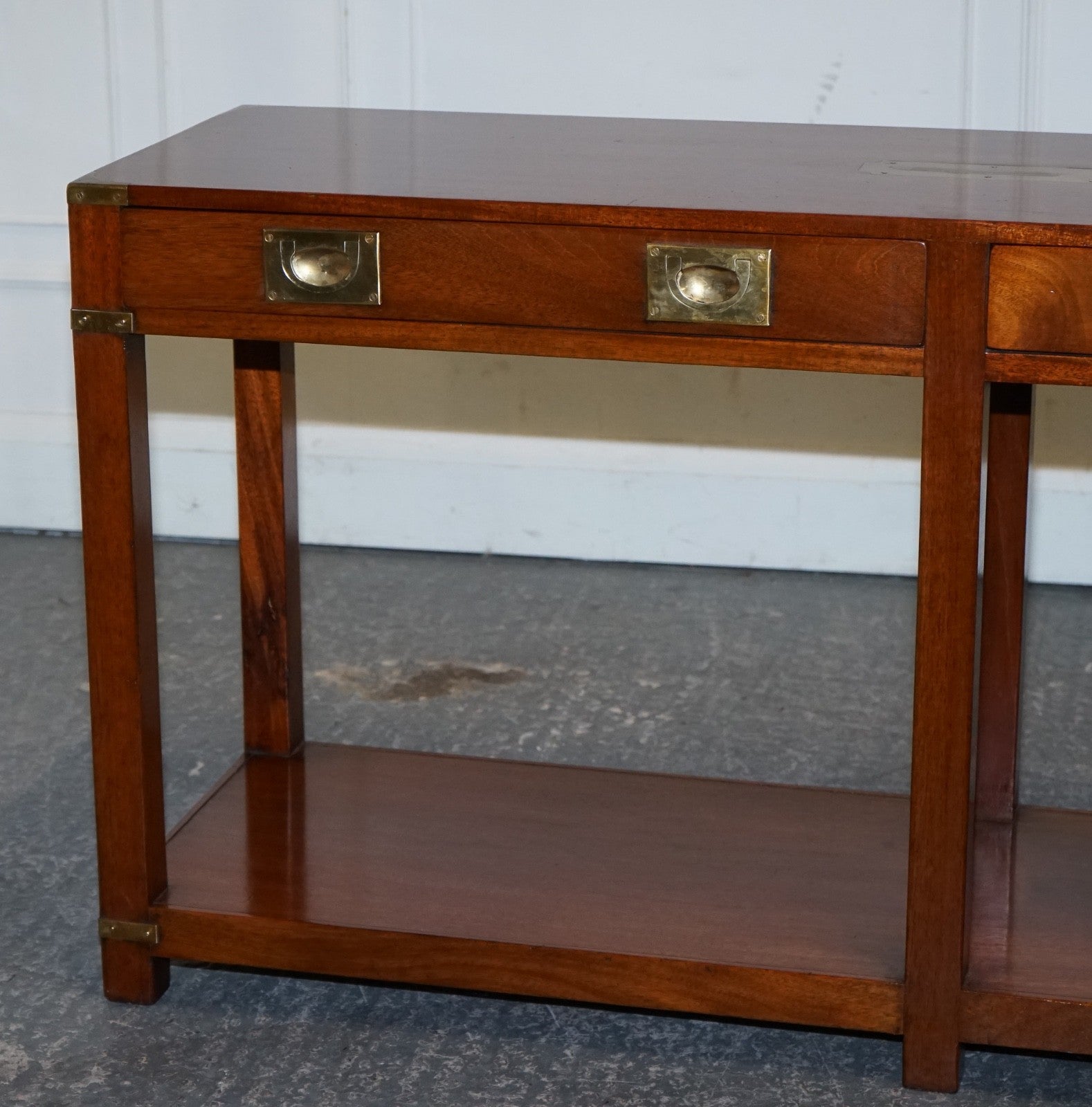 RESTORED VINTAGE HARRODS LONDON KENNEDY MILITARY CAMPAIGN CONSOLE TABLE