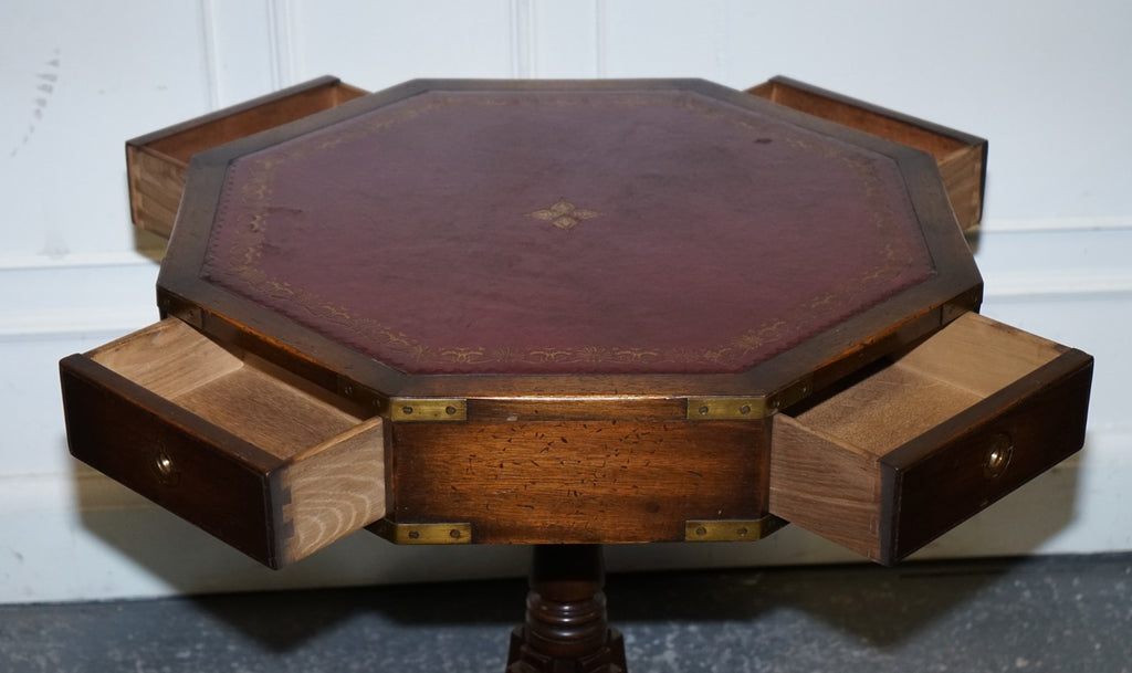 REVOLVING MILITARY CAMPAIGN BURGUNDY LEATHER DRUM SIDE END TABLE BEVAN FUNNELL