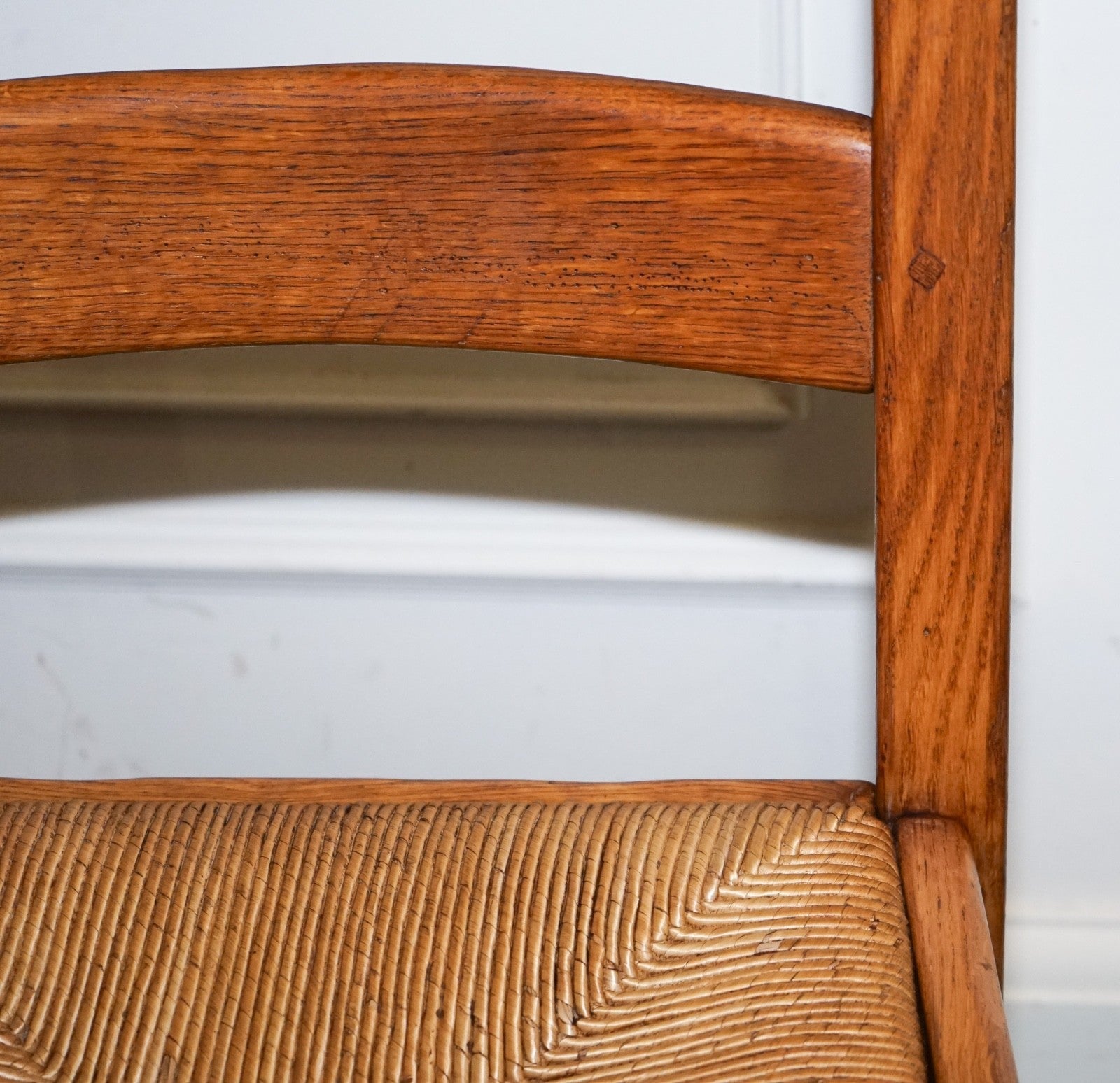 1950'S FRENCH SET OF 6 FARM COUNTRY HOUSE LADDER BACK DINING CHAIRS STRAW SEATS