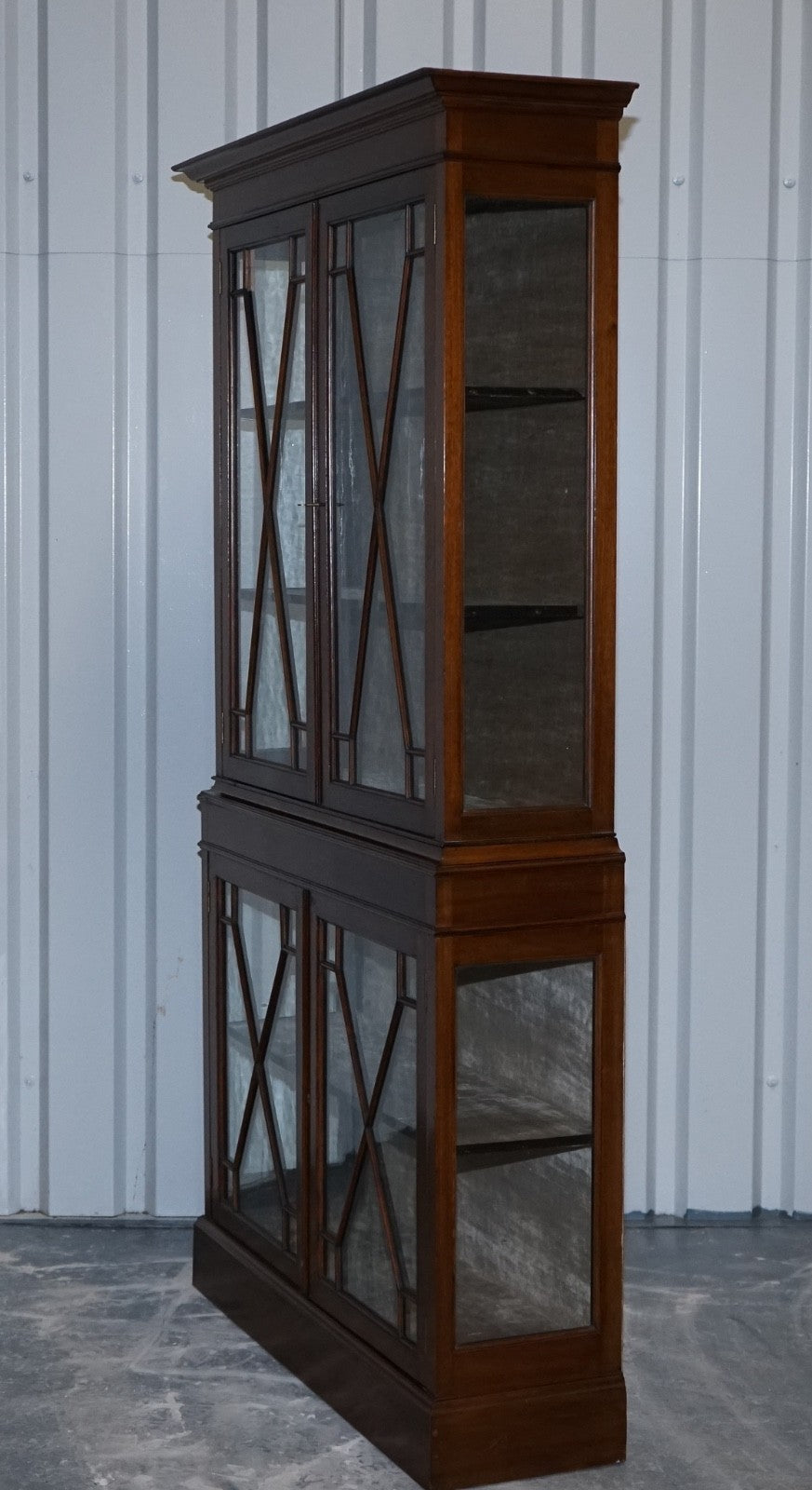 ENGLISH 19TH CENTRY GLAZED DISPLAY CURIO CABINET WITH FIXED SHELVES