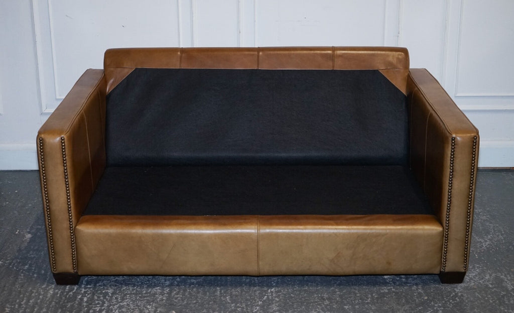 TIMOTHY OULTON HALO TWO SEATER VISCOUNT TAN LEATHER SOFA (1/2)