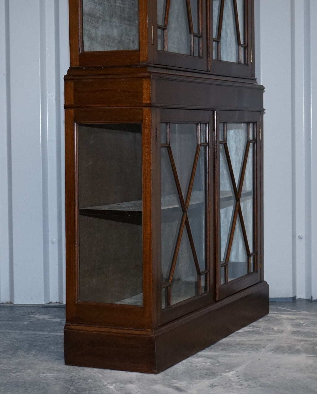 ENGLISH 19TH CENTRY GLAZED DISPLAY CURIO CABINET WITH FIXED SHELVES