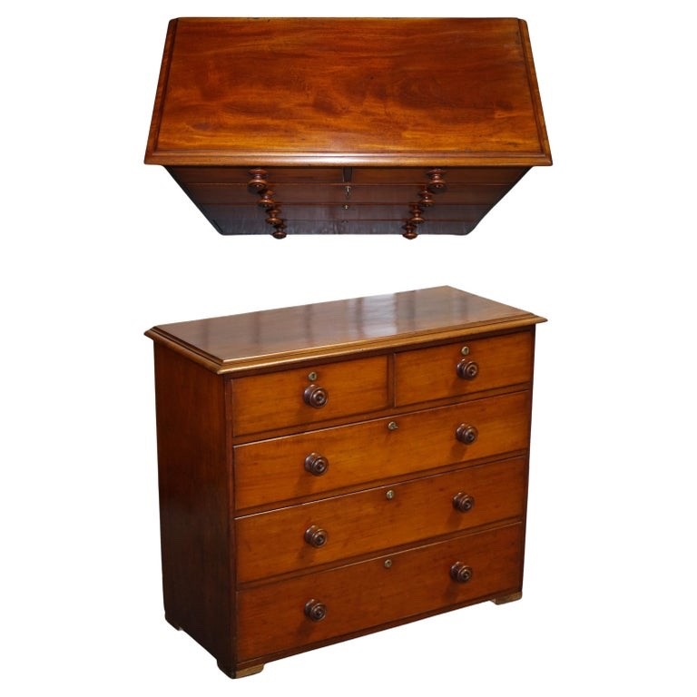 LARGE EARLY VICTORIAN CHEST OF DRAWERS WITH ORIGINAL KNOBS AND LOCKS