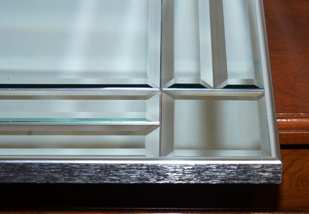 DECORATIVE CONTEMPORARY RECTANGLE WALL MIRROR WITH BEVELED GLASS GREY FRAME