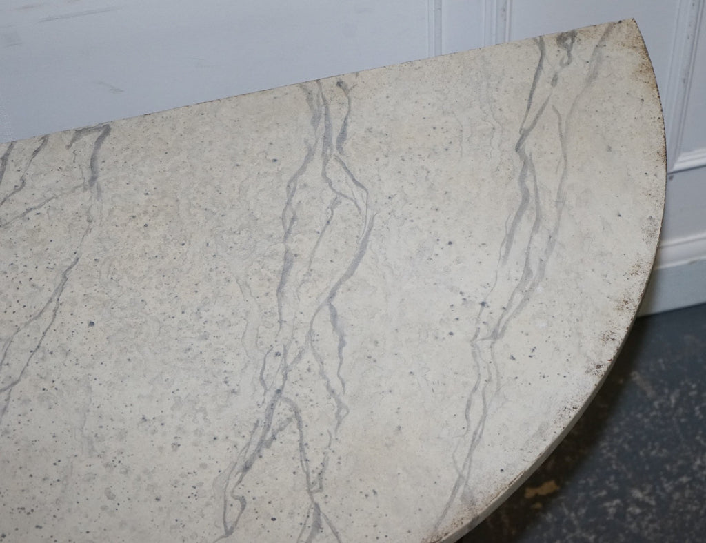 ENGLISH GEORGIAN HAND PAINTED PAIR OF DEMI LUNE SIDE CONSOLE TABLE MARBLE EFFECT