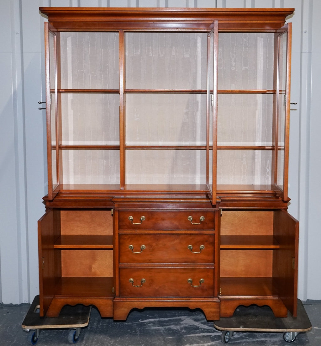 VINTAGE YEW WOOD DISPLAY CABINET MADE BY BRADLEY ENGLAND