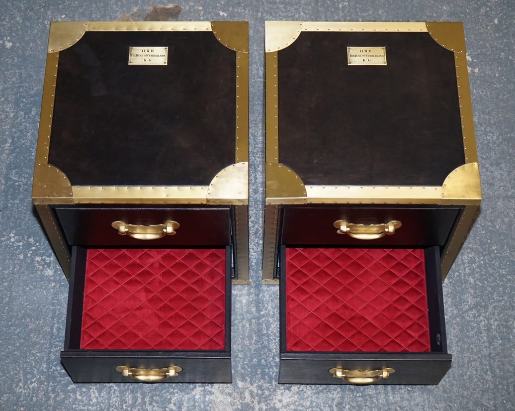 TIMOTHY OULTON CUMBERLAND COLLECTION PAIR BEDSIDE NIGHTSTANDS RED VELVET LINING