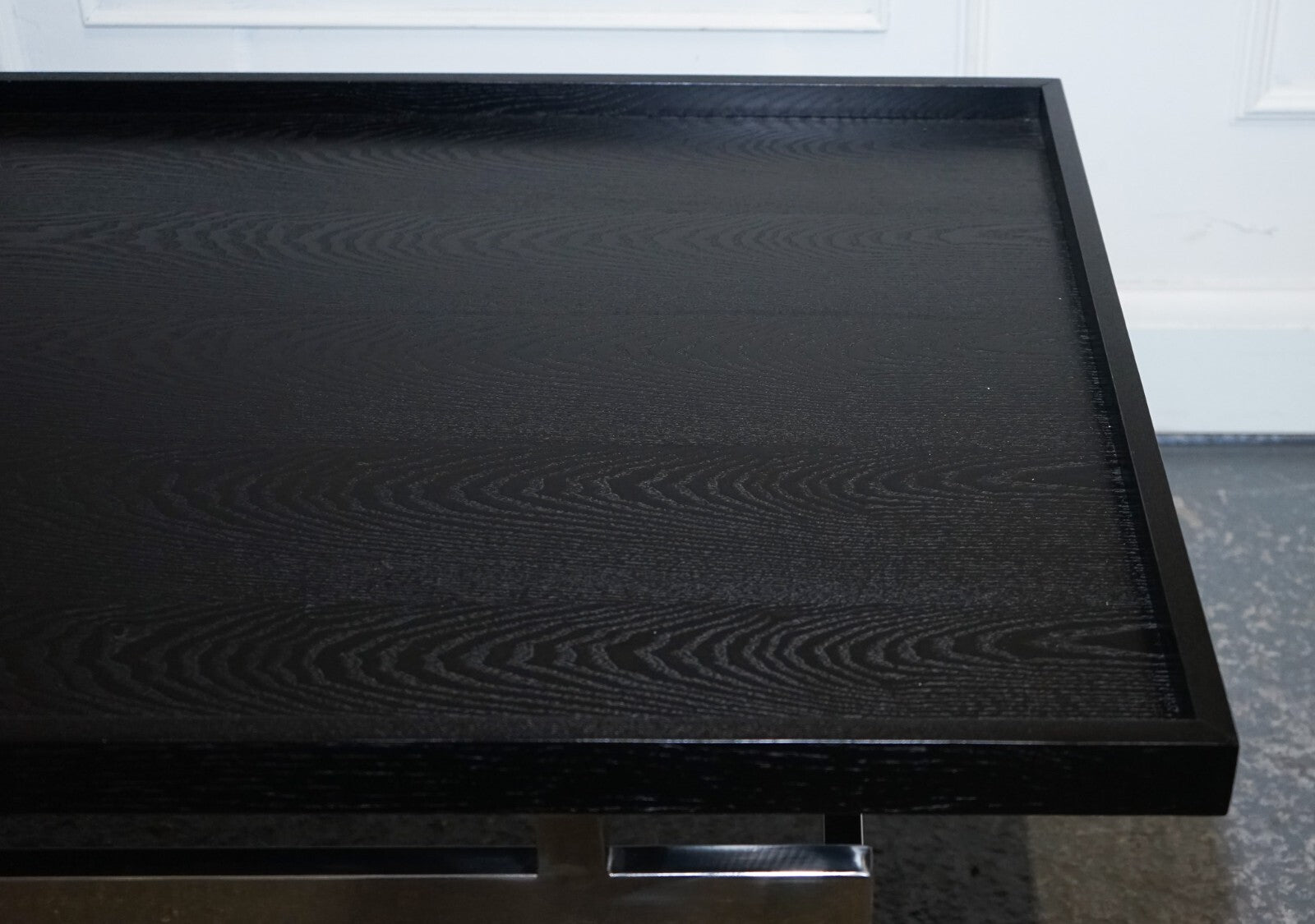 CASA PADRINO ART DECO STYLE BLACK TOP AND STAINLESS STEEL COFFEE TABLE