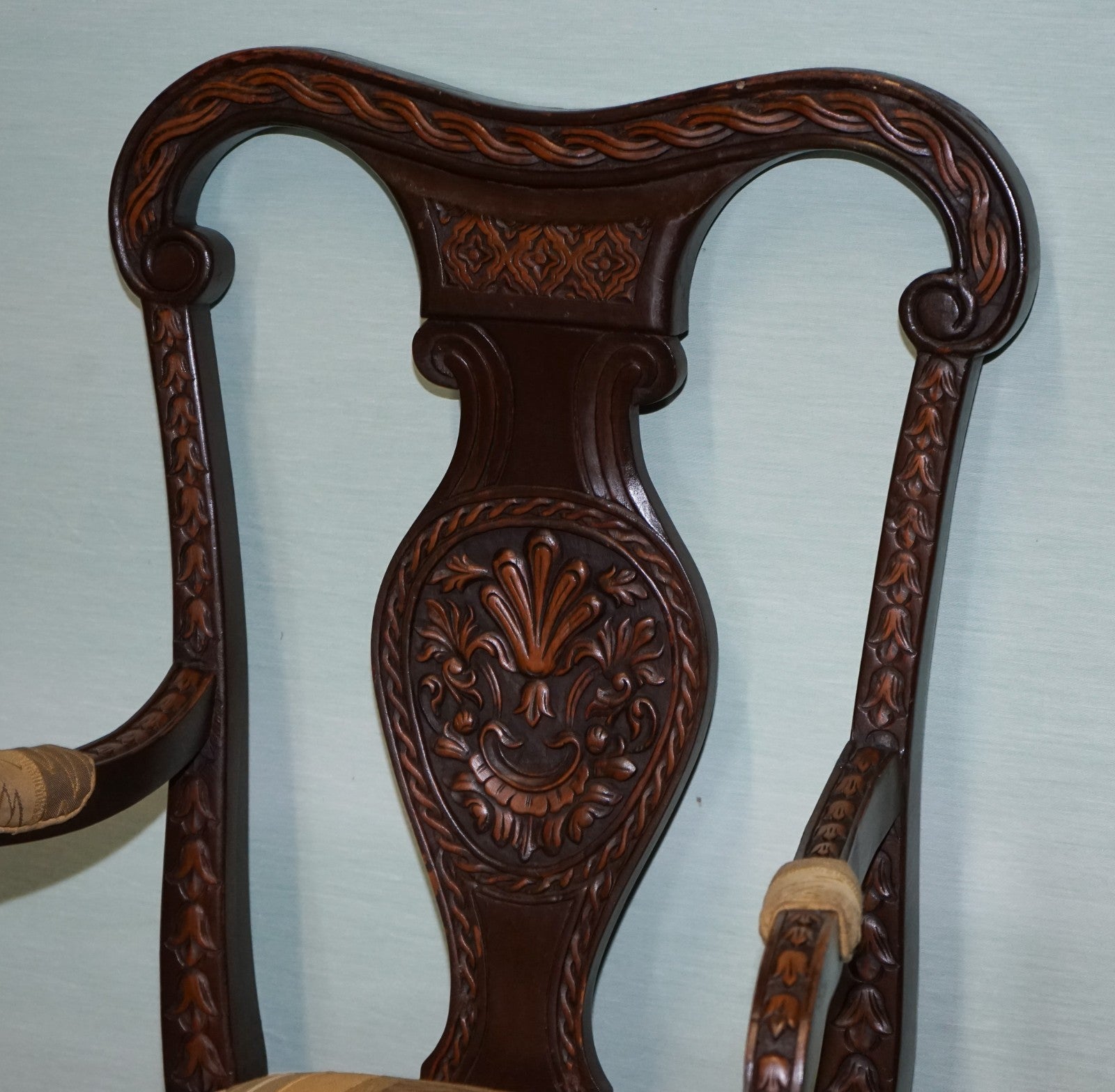 ANGLO INDIAN WOODEN HEAVILY CARVED ELEPHANT DETAIL SINGLE CAVER ARMCHAIR