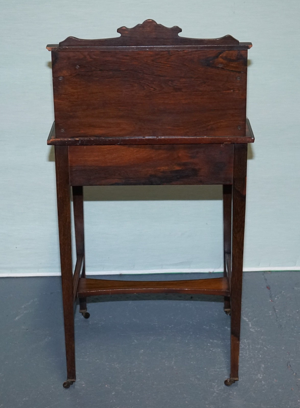 VICTORIAN LADIES WRITING DAVENPORT DESK WITH INLAY & LEATHER WRITING SURFACE