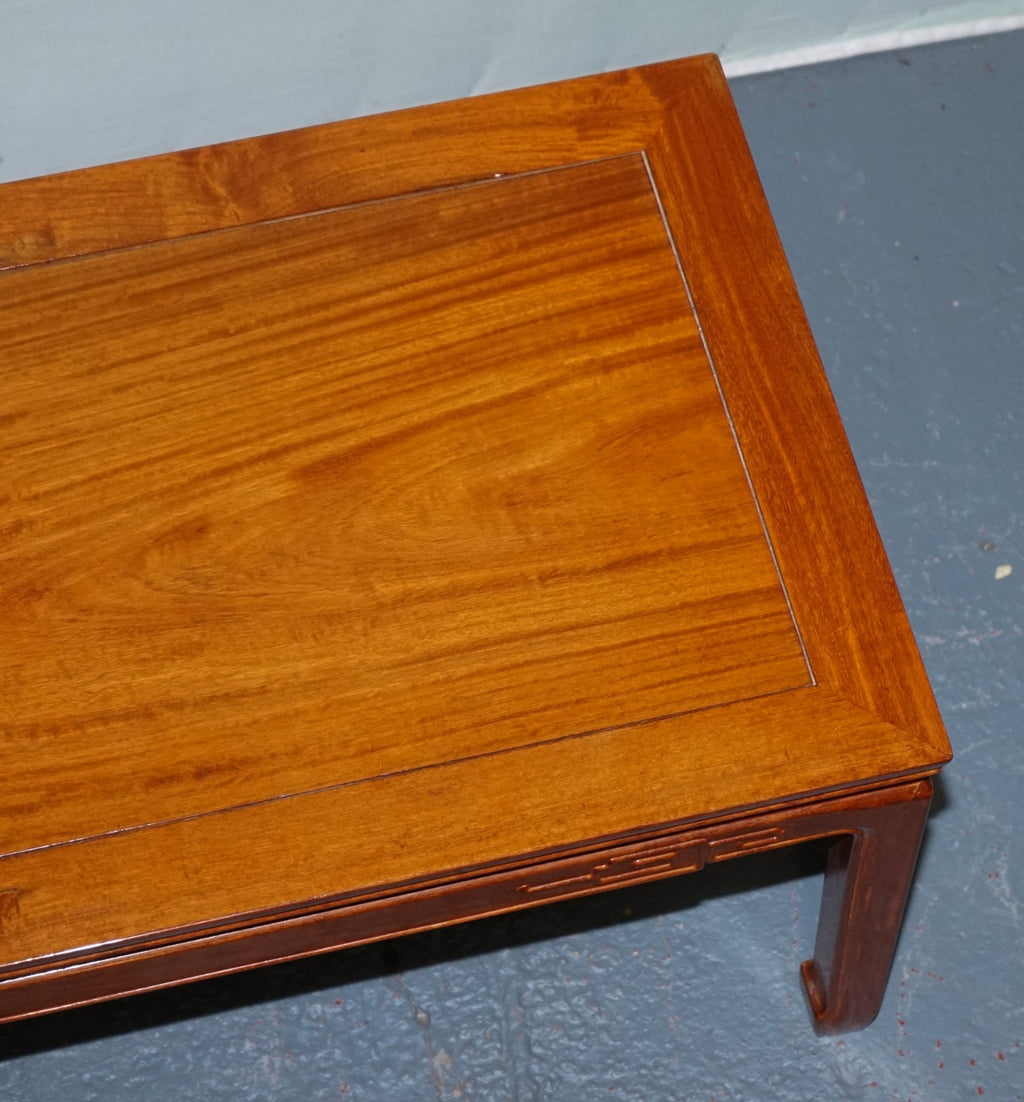 VINTAGE ORIENTAL CHINESE RECTANGULAR TEAK CARVED COFFEE TABLE
