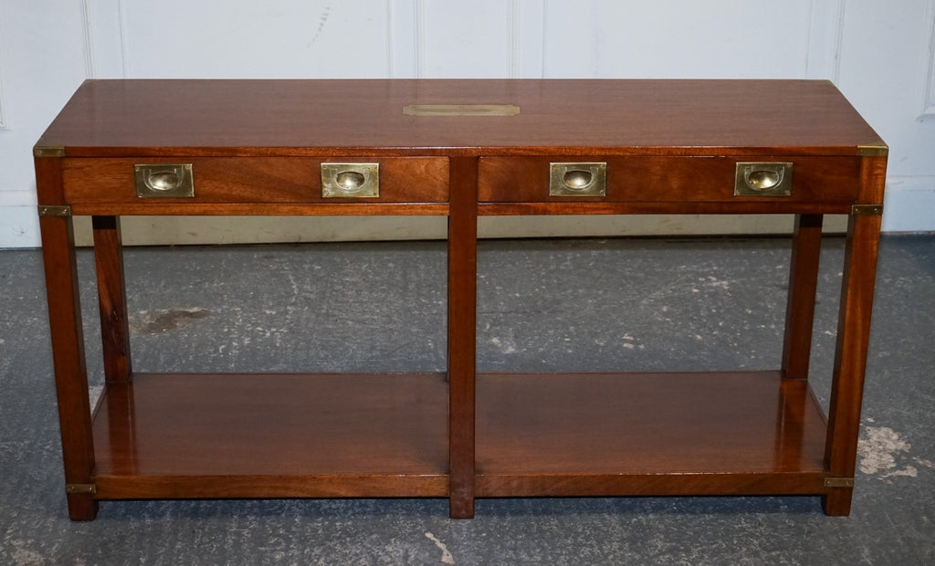 RESTORED VINTAGE HARRODS LONDON KENNEDY MILITARY CAMPAIGN CONSOLE TABLE
