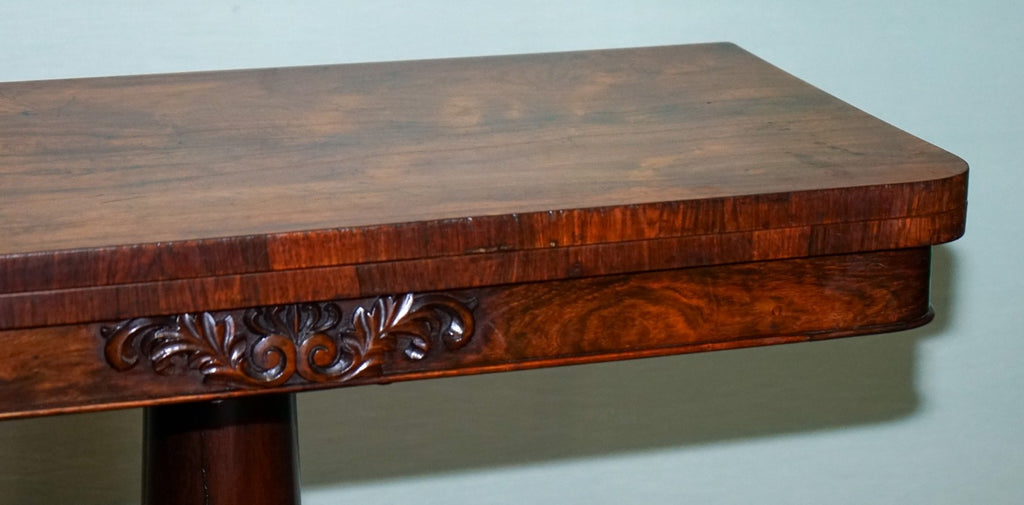 ANTIQUE 1830s WILLIAM IV FOLDING PEDESTAL CARD GAME TABLE CARVED PAW BASE