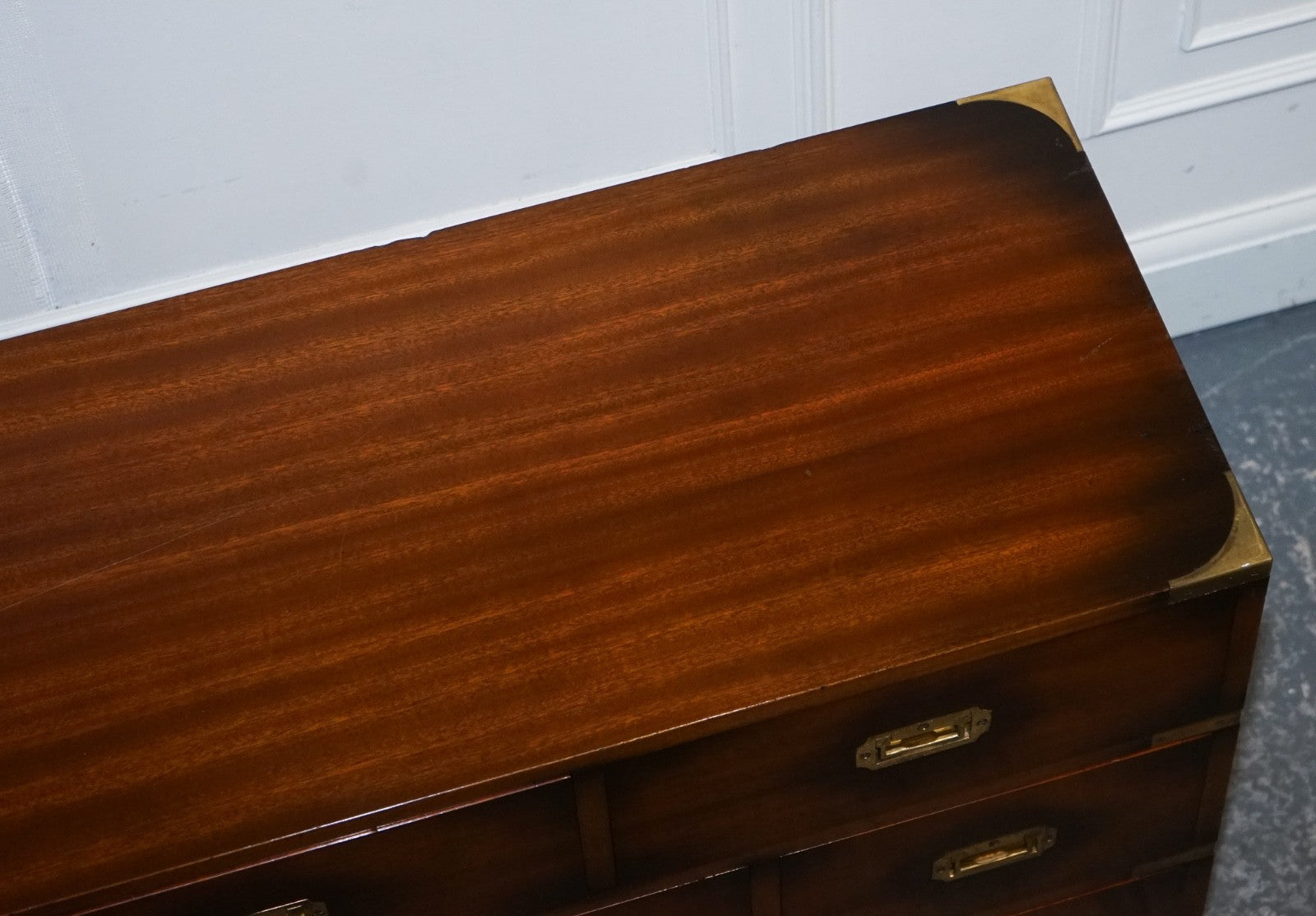 VINTAGE JANSEN OF LONDON MILITARY CAMPAIGN BRASS SIDEBOARD CHEST OF DRAWERS