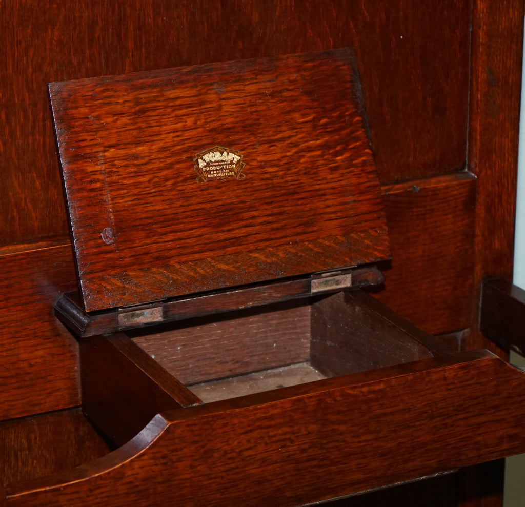 ANTIQUE ATCRAFT OAK HAT AND UMBRELLA HALLWAY STAND WITH A MIRROR