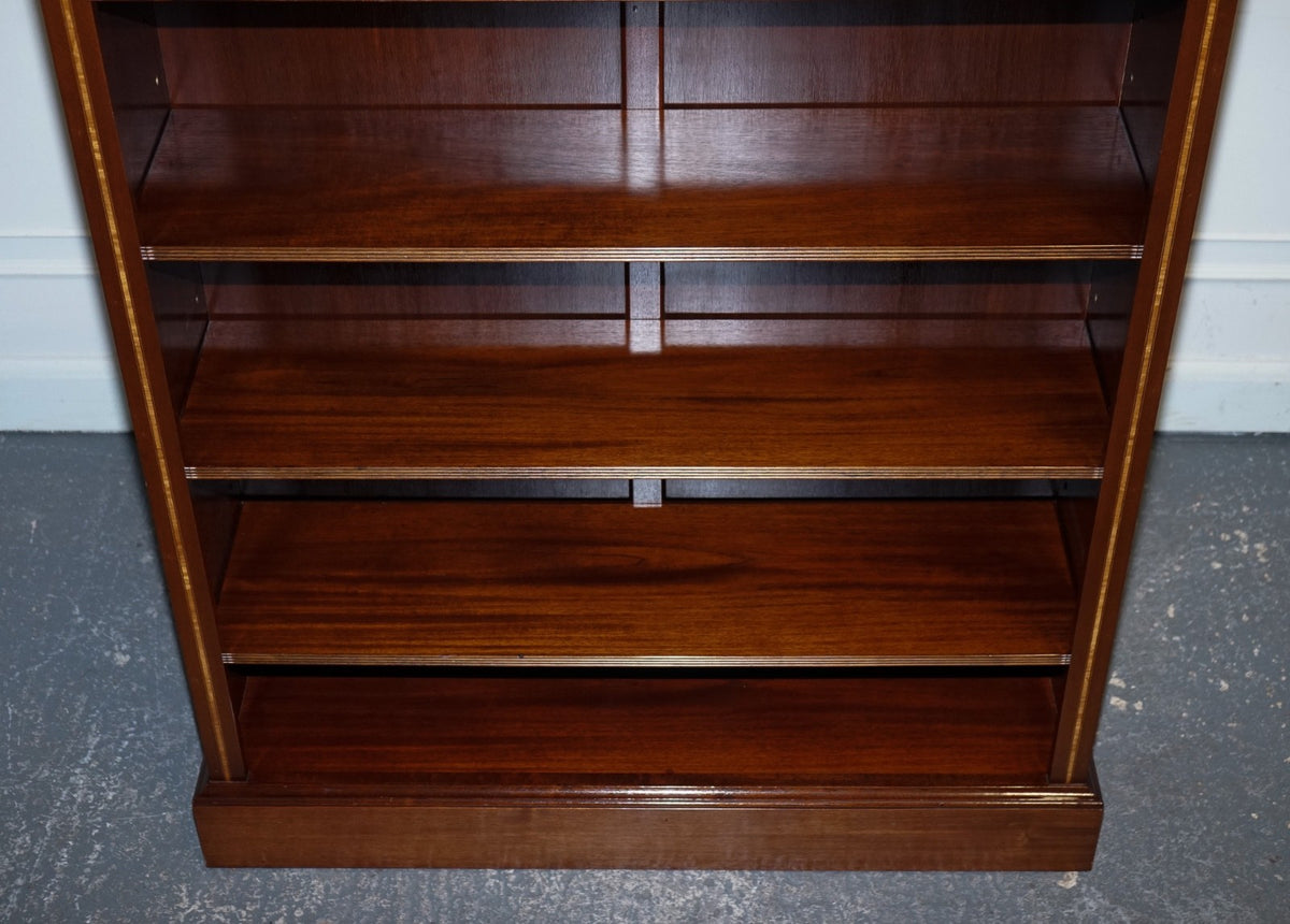 LARGE VINTAGE EDWARDIAN STYLE INLAID SHERATON OPEN BOOKCASE ADJUSTABLE SHELVES