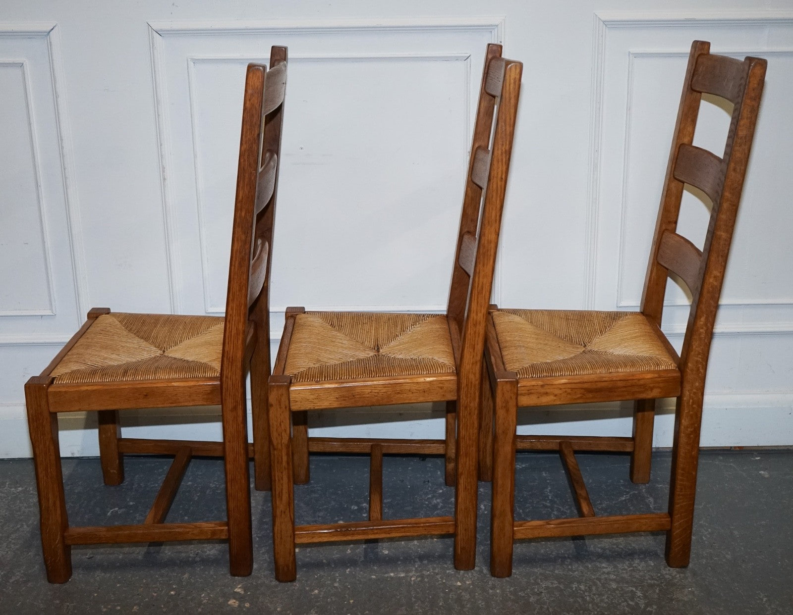 1950'S FRENCH SET OF 6 FARM COUNTRY HOUSE LADDER BACK DINING CHAIRS STRAW SEATS